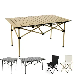 Juego de mesa y silla plegable para exteriores, mesa y silla portátil de aleación de aluminio para acampar, cinco piezas