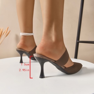Mules de luxe style designer à <span class=keywords><strong>talon</strong></span> aiguille et bout pointu, sandales à talons hauts tendance pour l'extérieur, grande taille 36-43, dos ouvert, en maille et caoutchouc - Product Image 3