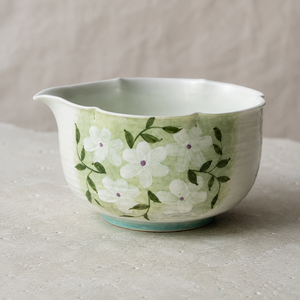 Bulk Hand Painted Green Floral Porcelain Matcha Whisk Kit Scalloped Rim Chawan Chasen Sifter Scoop Holder Japanese Design - Product Image 1