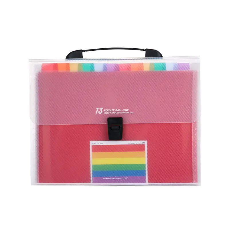 13 Pockets Portable Handle Expandable Multicolor A4 Accordion File Folder,rainbow file foler with color tab