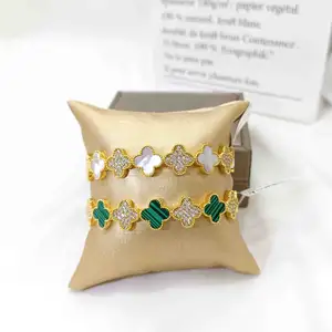 Tabora Jewelry Luxury Designer Inspired Dubai Hot Sale Jewelry Zircon Shell Malachite Four Leaf Clover Bracelet Bangle Ring Set