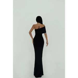 Robe de bal de luxe noire Vanya à une manche, crochetée avec des paillettes, col haut, tailles XS à XL, pour soirées - Product Image 1