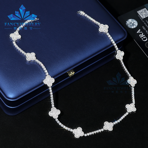 Yüksek Kalite 925 Ayar Gümüş 3mm D VVS1 Mozanit Tenis Zinciri GRA 15mm Dört Yapraklı Yonca Kolye Kadınlar ve Erkekler İçin - Product Image 2