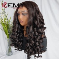 Perruque synthétique Kemy Hair Bouncy Curl avec dentelle HD, résistante à la chaleur, marron, 13*6, sans colle, pour femmes noires