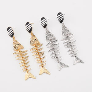 ต่างหูหยดน้ำทำจากโลหะผสมรูปปลากระดูกปลาคลาสสิกชุดมหาสมุทรสำหรับวันครบรอบ - Product Image 4