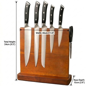 Bloc à couteaux magnétique élégant en <span class=keywords><strong>bois</strong></span> d'acacia de 11,8 pouces de large, support de présentation professionnel pour couteaux de chef de luxe - Product Image 3