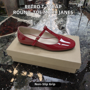 Zapatos planos retro con correa en T para mujer, estilo Mary Jane, punta redonda, de PU, con hebilla decorativa, para uso casual en todas las estaciones - Product Image 2