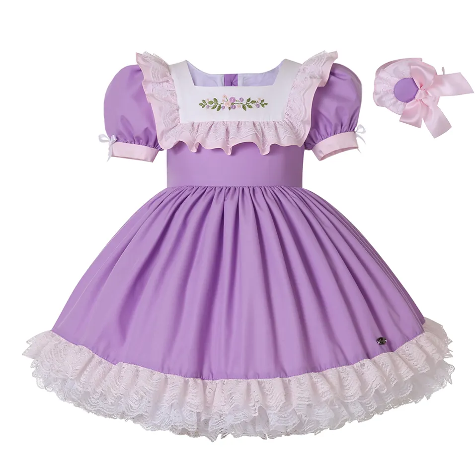 Pettigirl Pre-order Children Clothes Prom Purple Dresses Formal Elegant Birthday Lace Kids Girls Summer Dress 2 3 4 5 6 8 10 12Y