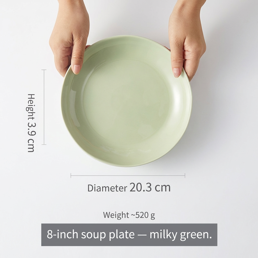 Assiette creuse 8 pouces-vert crème