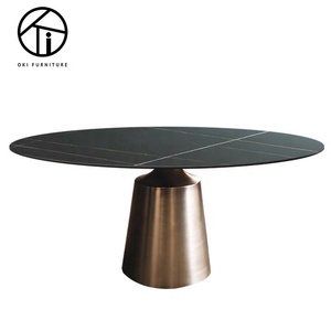 Mobili da sala da pranzo moderni in stile italiano di lusso Set da tavolo da pranzo con gamba in metallo nero rotondo in marmo e 6 sedie - Product Image 2
