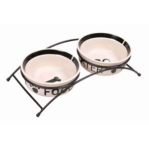 Juego de comederos de cerámica con soporte, 2 x 0.6 L, 15 cm, blanco y negro, para perros y gatos, para comida y agua - Product Image 1