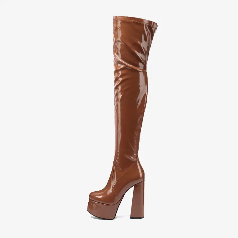 PDEP 2022 shining patent PU platform chunky thick heel boots zipper over the knee thigh high ladies long boots