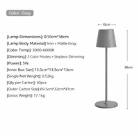 Lampe de table LED rechargeable en métal de couleur moderne, à gradation tactile progressive, pour restaurant, bar, mariage