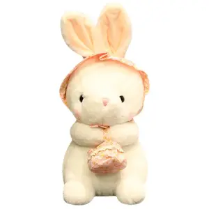 2024 New arrival rabbit stuffed plush toy basket rabbit can be customized with picture and logo can be added for Easter