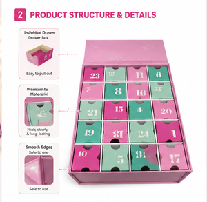 Caja de Adviento en Forma de Libro con Cajones Numerados, Reutilizable, Rosa y Verde, con Cuenta Regresiva de 24 Días, Impresión Personalizada en Papel Reciclable - Product Image 2
