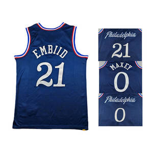 2026 Yeni Ucuz Mavi İşlemeli Basketbol Formaları 21 Joel Embiid 0 Tyrese Maxey - Product Image 6