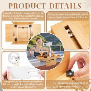 Bandeja de bambú para bañera con portavasos y soporte para teléfono para uso en spa o piscina - Product Image 5