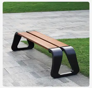 Solid Wood Outdoor Benches Without Backrest Garden Bench For Patio Seating Knocked Down Metal Bench Aluminum Structure