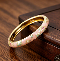 Brazalete Cloisonné de Alta Calidad Hecho a Mano con Esmalte de Aleación, Diseño Floral Vintage, Artesanía Étnica, Regalo para Mujer, Joyería Diaria