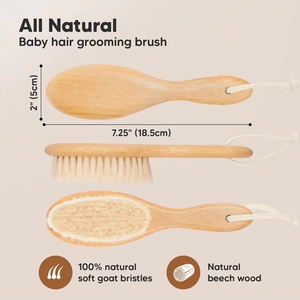 Brosse à cheveux pour bébé en bois avec logo personnalisé, brosse pour bébé avec poils <span class=keywords><strong>de</strong></span> chèvre naturels, <span class=keywords><strong>peigne</strong></span> pour bébé, aide à prévenir la croûte laiteuse - Product Image 2