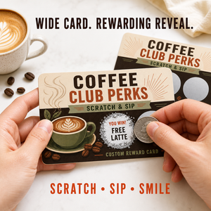 Cartes postales à gratter CMYK Premium pour programme de fidélité café, coupons de récompense larges pour les avantages de l'adhésion au café et les campagnes de rétours clients - Product Image 1