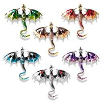 Broche Vintage Dragon Ailé Iridescent Alliage de Zinc Émail Strass Dégradé Fantaisie Pin Revers Bijou Unisexe Cadeau