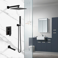 Robinet de douche trois voies noir, robinet mélangeur chaud et froid pour baignoire, ensemble de douche à effet pluie en laiton autoportant