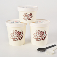 Gobelet à glace en papier écologique avec couvercle, personnalisable avec logo, imperméable, à paroi simple, emballage jetable pour desserts, pots de pintes, vente en gros