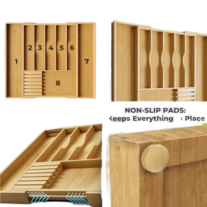 <span class=keywords><strong>Porta</strong></span> utensili da cucina espandibile e vassoio per <span class=keywords><strong>posate</strong></span> con divisore in bambù Organizer per cassetti argenteria - Product Image 2