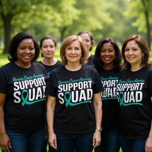 Camiseta de concientización sobre el cáncer de ovario con lazo verde azulado - Product Image 3