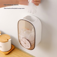 GREENSIDE Support mural sans perçage pour film alimentaire, boîte de rangement couverte extractible 1L, organisateur de cuisine rond