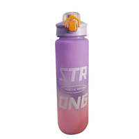 Bouteille d'eau portable 1L en plastique écologique pour étudiants, motif arc-en-ciel, avec corde, pour la gym, effet dégradé givré, avec paille