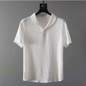 Ensemble décontracté d'été 2 pièces pour homme en satin respirant : Hauts à manches courtes + Pantalon long, couleur unie, col polo à revers, boutons élastiques - Product Image 4