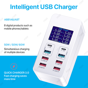 Eonline Scherm Snel Opladen Qc3.0 Adapter Usb Oplader Smart 8 Poort Desktop Oplader Mobiele Telefoon Reisoplader Pd - Product Image 2