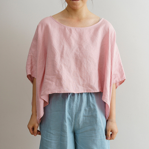 Vendita calda primavera estate <span class=keywords><strong>camicia</strong></span> da <span class=keywords><strong>donna</strong></span> a mezza manica <span class=keywords><strong>Kimono</strong></span> traspirante in puro lino per strada all'aperto - Product Image 3