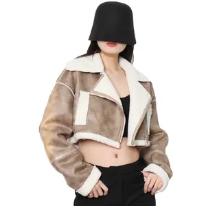 TWOTWINSTYLE Patchwork PU Faux Fur Hit Color Women Short Jacket Outerwear 2022