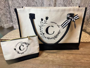 Pamela Ban Đầu Cá Nhân <span class=keywords><strong>Tote</strong></span> Túi Xách Cho Phụ Nữ, Chữ Lồng <span class=keywords><strong>Canvas</strong></span> <span class=keywords><strong>Tote</strong></span> Túi Quà Tặng Sinh Nhật Với Dây Kéo Cho Phụ Nữ - Product Image 2