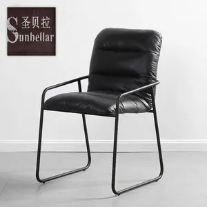 Wholesale Contemporery Vintage Leather Metal Arm Chair For Dining Room Forged Iron Frame Brown Leather High Back Dining Chair