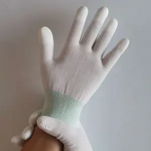 Manufacture Glove Anti-static Nylon Gloves White PU Coated Finger Top Nylon Gloves For PCB Industrial