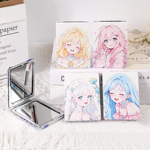 En stock, miroir compact en PU mignon en forme de panda, miroir de maquillage pliable double face, miroir de poche portable pour filles et voyages - Product Image 3