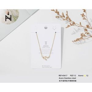 Collana con Ciondolo Zodiacale Gemelli in Acciaio Inossidabile, Gioiello di Moda - Product Image 2