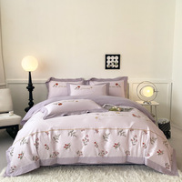 Ensemble de literie de luxe en coton pur, écologique, de haute qualité, avec broderie de motifs floraux roses, blanc laiteux, à haute densité, frais et biologique