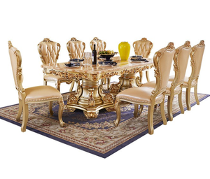 Ensemble de salle à manger en bois sculpté à la main de style rustique américain pour 8 personnes, table à manger avec plateau en marbre, idéale pour villa et restaurant - Product Image 3