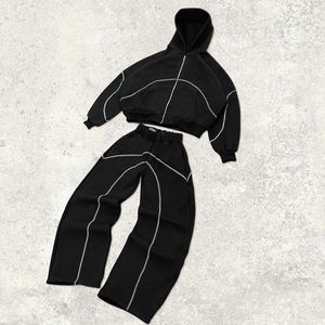 Özel aplike nakış Baggy <span class=keywords><strong>Sweatpants</strong></span> ve fermuarlı kapüşonlu eşofman üstü üretici yüksek kalite polar iki parçalı Jogger seti erkekler - Product Image 1