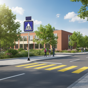 Señal de Tráfico LED de Aluminio de 60 x 60 cm con Energía Solar, Señal de Advertencia y Seguridad para Cruce Escolar al Aire Libre - Product Image 3