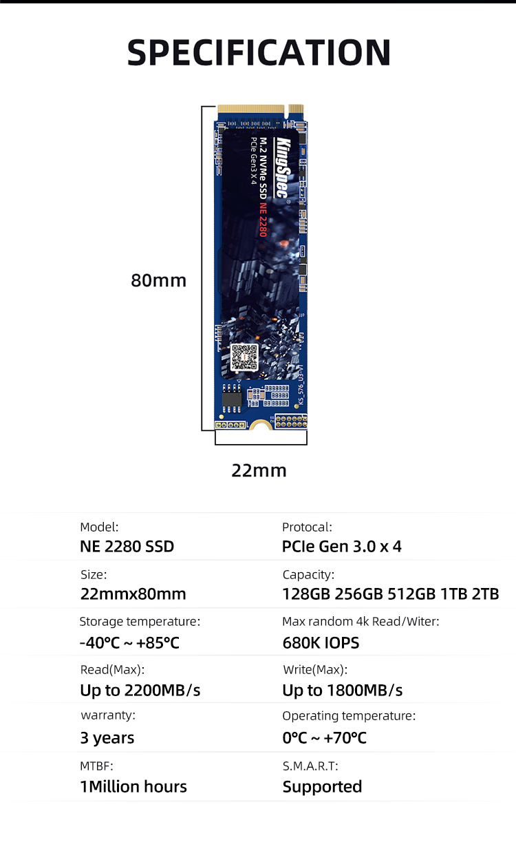 KingSpec quick speed m.2 128gb pcie nvme ssd