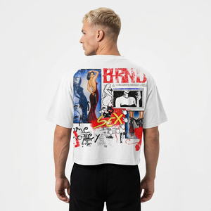เสื้อยืดสีขาวผู้ชายไซส์ใหญ่ พิมพ์ลายกราฟิกโดดเด่น สไตล์สตรีท แขนสั้น คอกลม ผ้าคอตตอนเจอร์ซีย์ ทรงพอดีตัว - Product Image 6