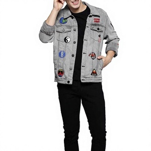 Chaqueta de Mezclilla Gris para Hombre con Diseño de Parches, Cuello Camisero, Estilo Casual, Cierre de Botón Sencillo, Chaqueta de Algodón - Product Image 3