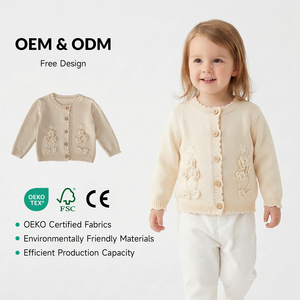 Cardigan en tricot personnalisé avec logo pour nouveau-né, pull en coton tricoté pour bébé, <span class=keywords><strong>manteau</strong></span> pour bébé fille - Product Image 1