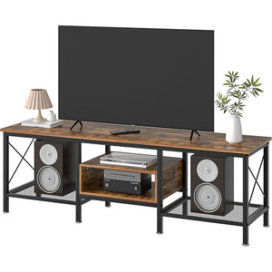 Meuble de Télévision Moderne de 75 Pouces Console Industrielle à 3 Niveaux, Étagères de Rangement Ouvertes, Centre de Divertissement, Cadre en Métal, <span class=keywords><strong>Salon</strong></span> - Product Image 1